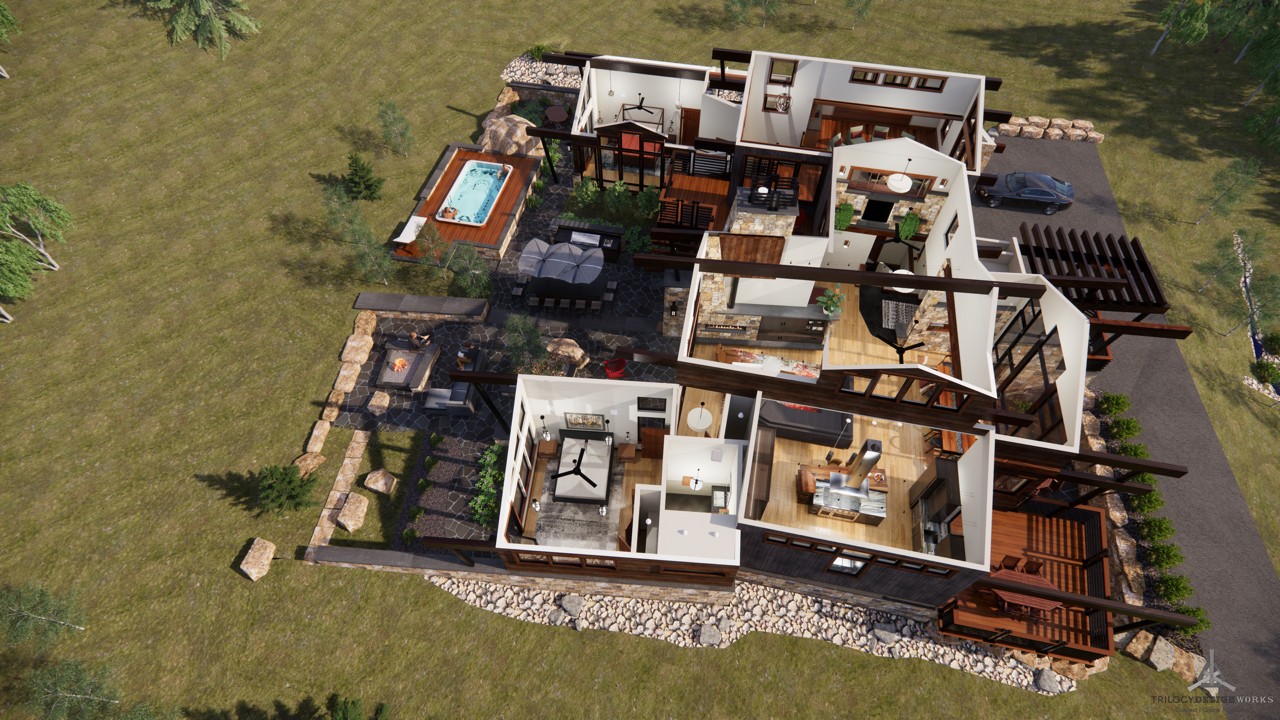The PowWow &mdash; the same main floor, opened up in the 3D model